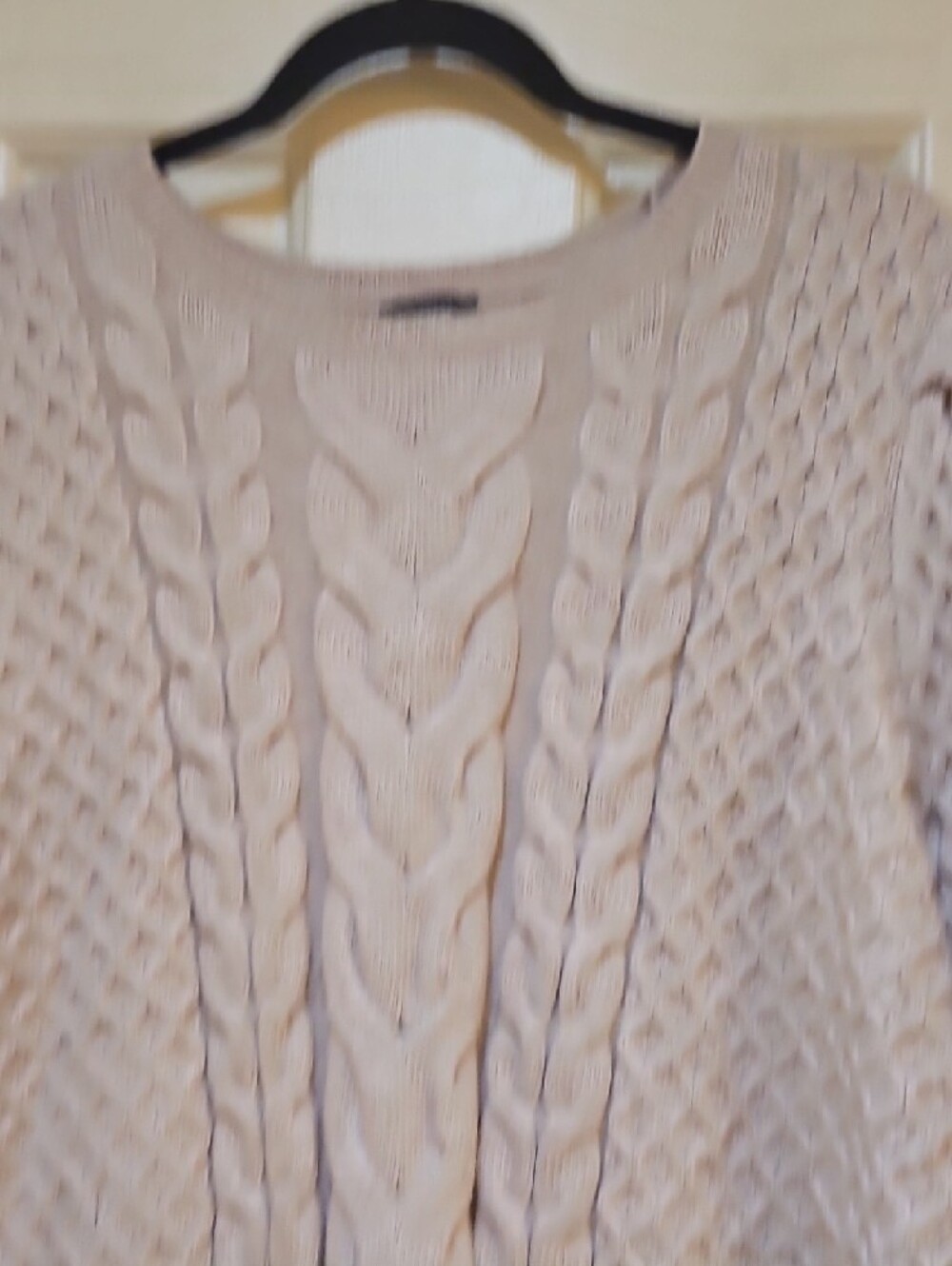 Express Blush Cable Knit Puff Sleeve Crewneck Sweater - Picture 4 of 8